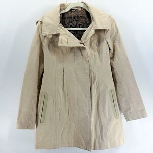 Mackage Cream Hooded Trench Coat Leather Trim X-Small